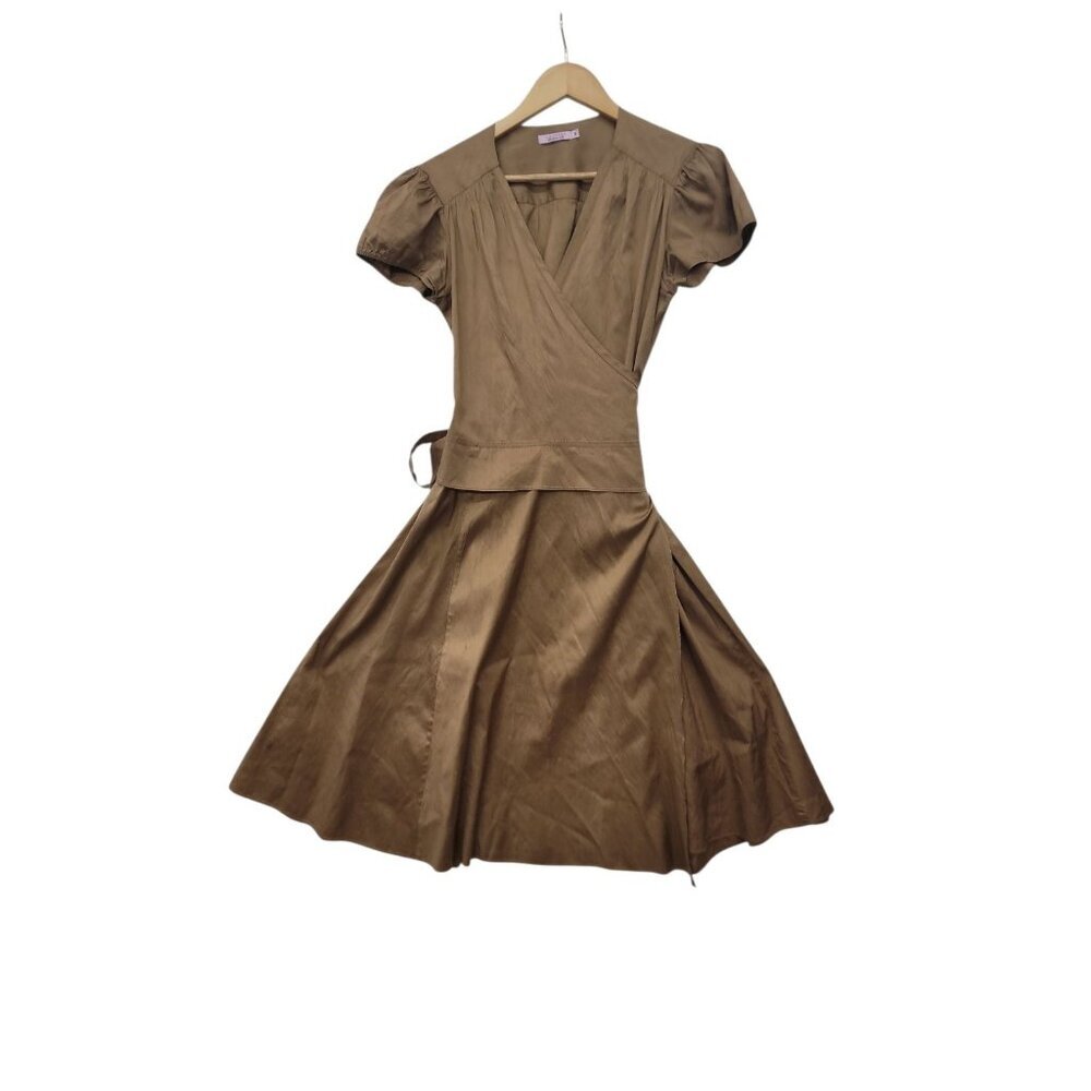 Calypso Christiane Celle Gold Brown 100% Silk Wrap Dress Size Small USA Made